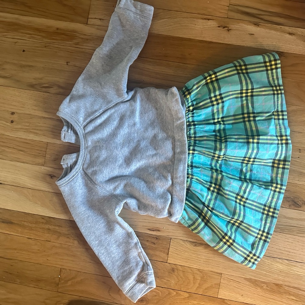 Burberry Gray Sweatshirt with Green Plaid Skirt